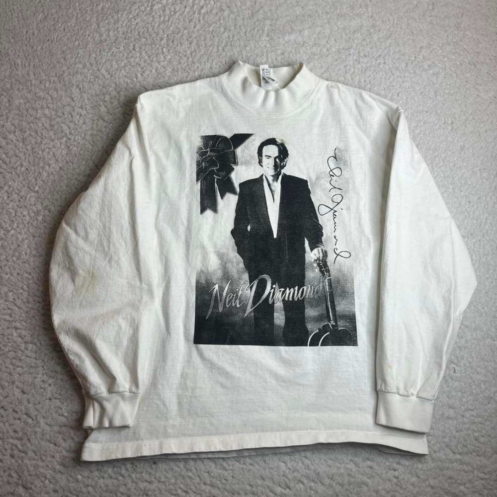 1993 Neil diamond men's white front back tour shirt large vintage USA made xl‎